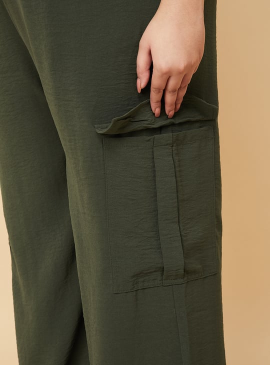 Women Textured Wide Leg Cargos