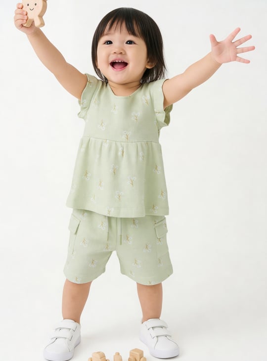 Girls Printed Shorts Set