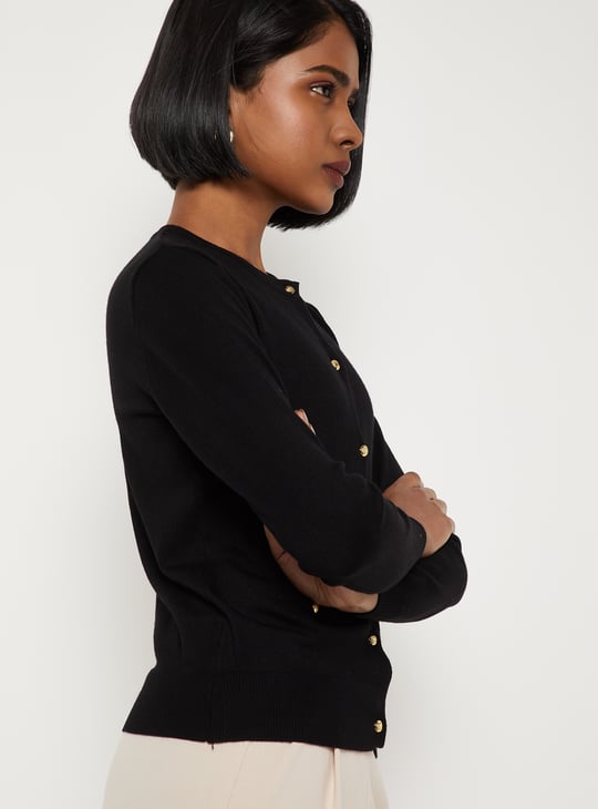 Women Knit Cardigan with Faux Pockets