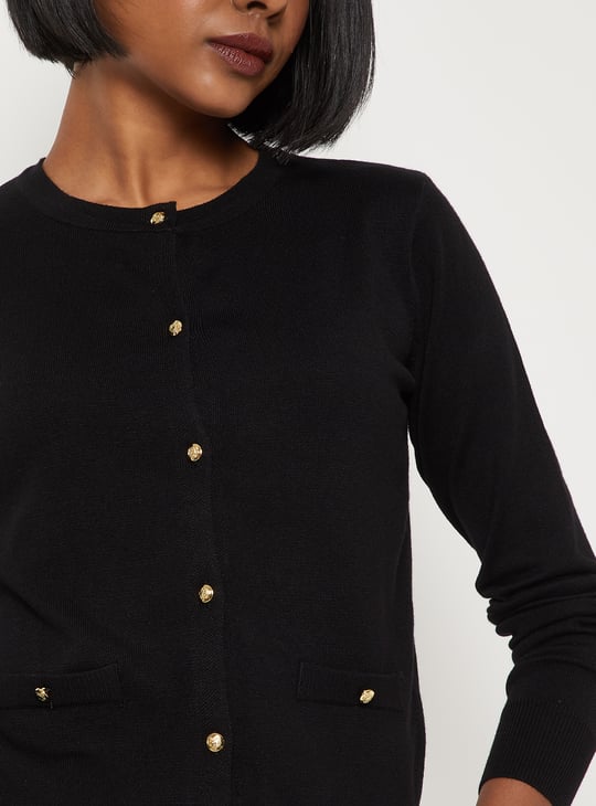 Women Knit Cardigan with Faux Pockets