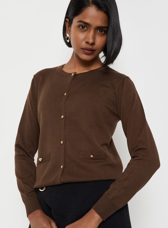 Buy Women Knit Cardigan with Faux Pockets Online at just Rs