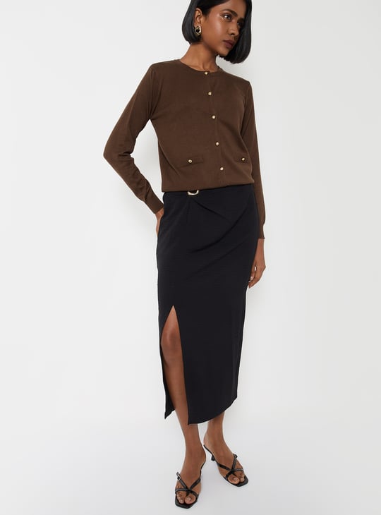 Women Knit Cardigan with Faux Pockets