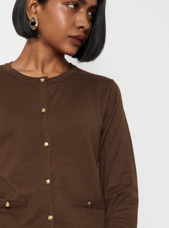 Women Knit Cardigan with Faux Pockets