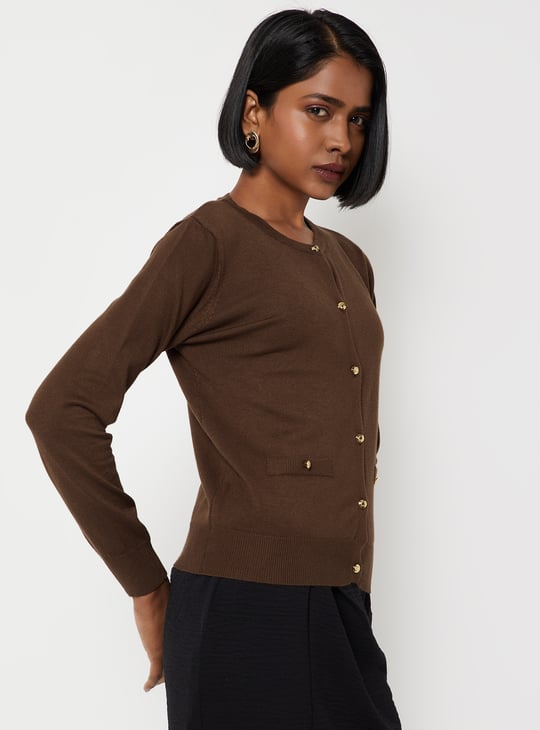 Women Knit Cardigan with Faux Pockets
