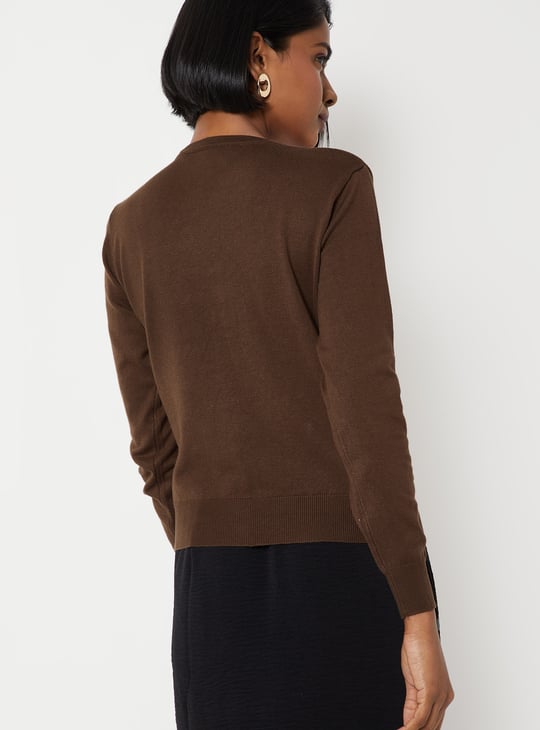 Women Knit Cardigan with Faux Pockets