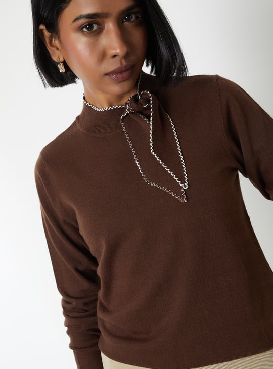 Women Solid Top with Tie Up Detail | Brown | Tops