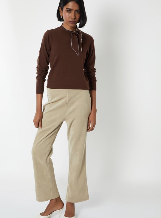 Women Solid Top with Tie Up Detail | Brown | Tops