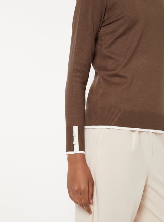 Women Contrast Tipping Top with Pearl Accents