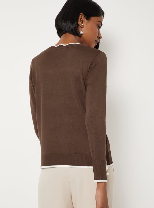 Women Contrast Tipping Top with Pearl Accents