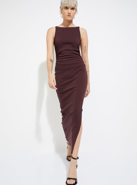 knee length dresses for ladies Red Wine Bella Bodycon Wrap Maxi Dress main image 1