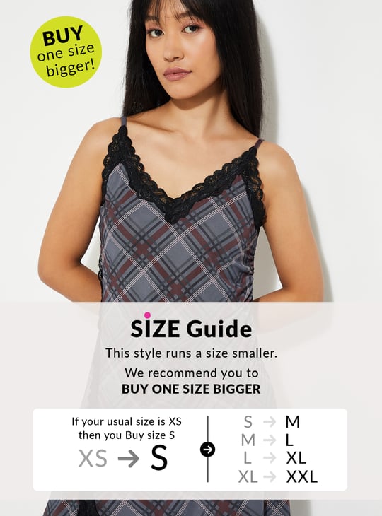 URB_N Women Checked A-line Side Slit Dress