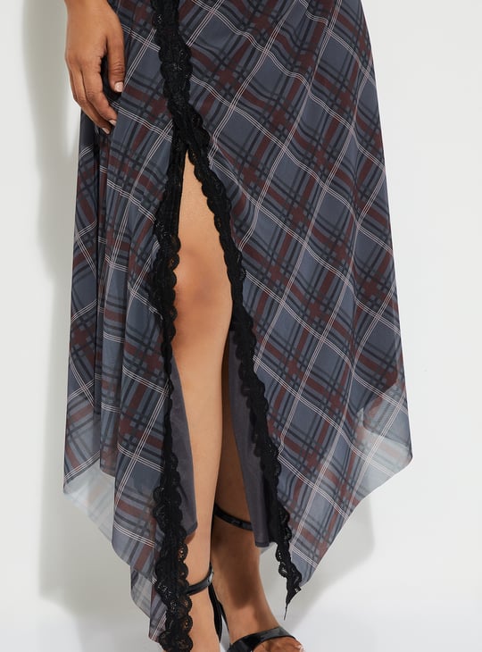 URB_N Women Checked A-line Side Slit Dress