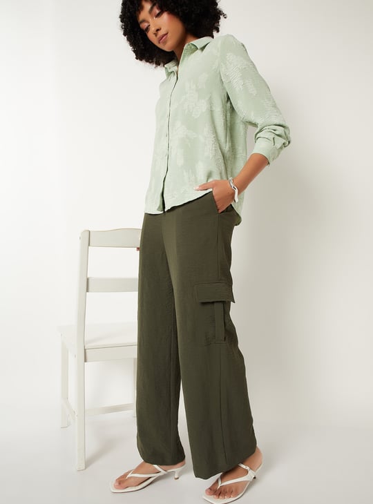 Women Textured Wide Leg Cargos