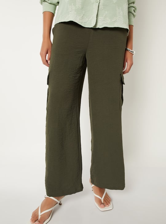 Women Textured Wide Leg Cargos