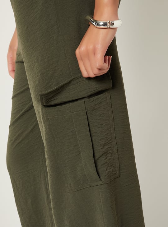 Women Textured Wide Leg Cargos