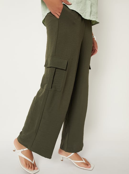 Women Textured Wide Leg Cargos