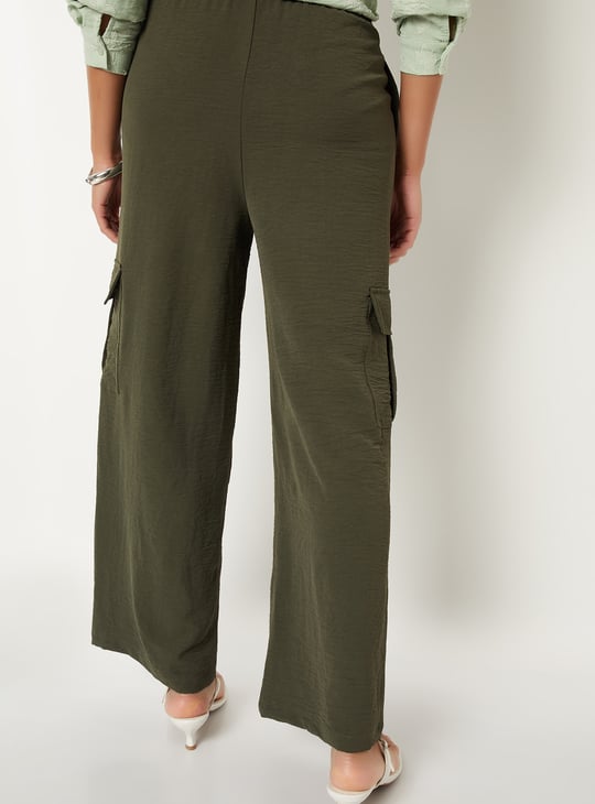 Women Textured Wide Leg Cargos