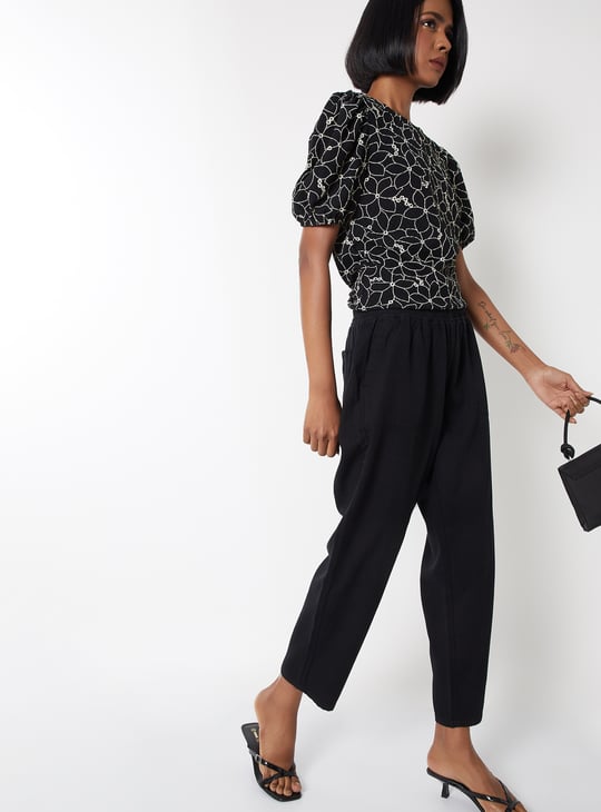 Women Textured Peg Trousers
