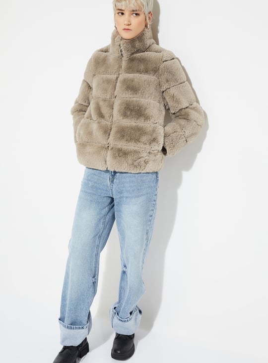 Women Faux Fur Padded Oversized Jacket