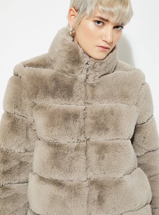 Women Faux Fur Padded Oversized Jacket