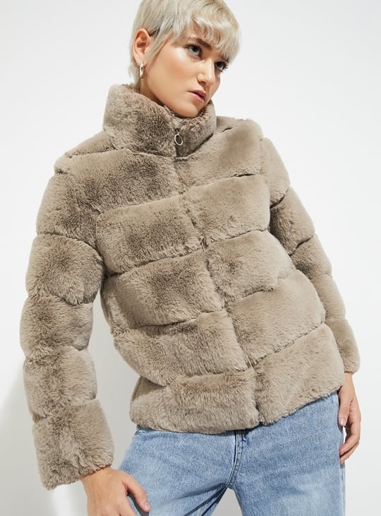 Women Faux Fur Padded Oversized Jacket