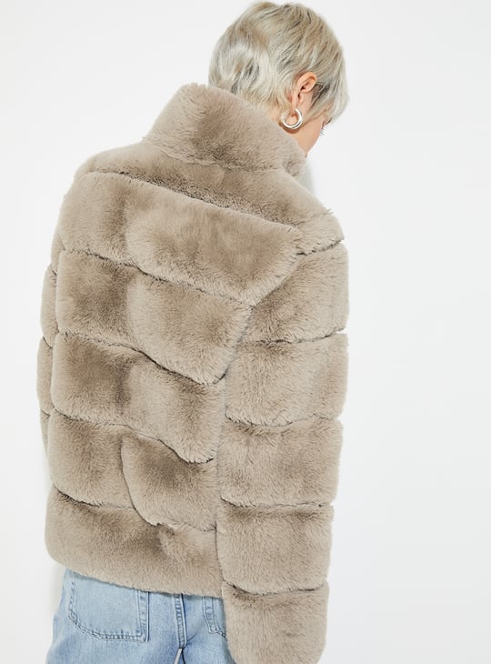 Women Faux Fur Padded Oversized Jacket