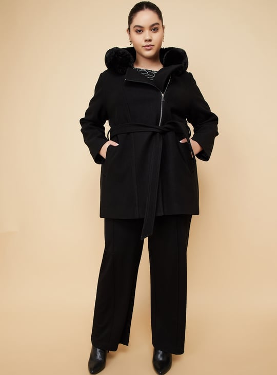 Women Fur Hood Longline Jacket