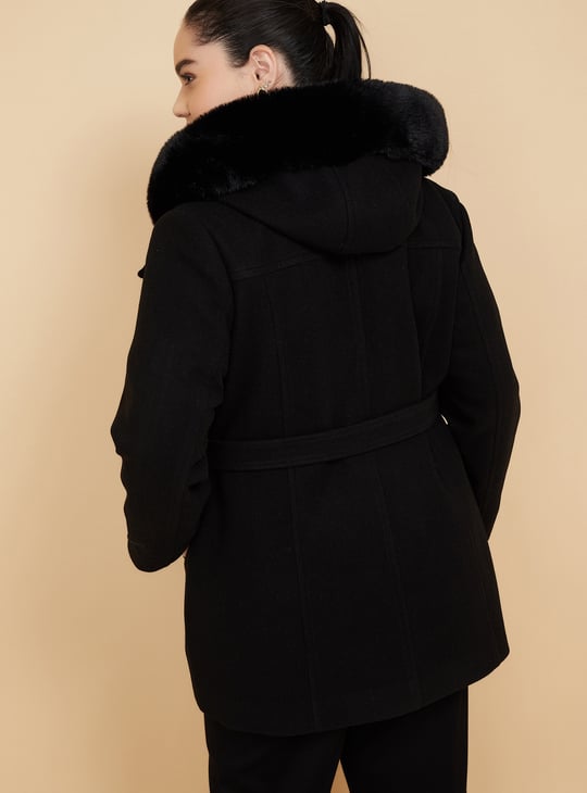 Women Fur Hood Longline Jacket