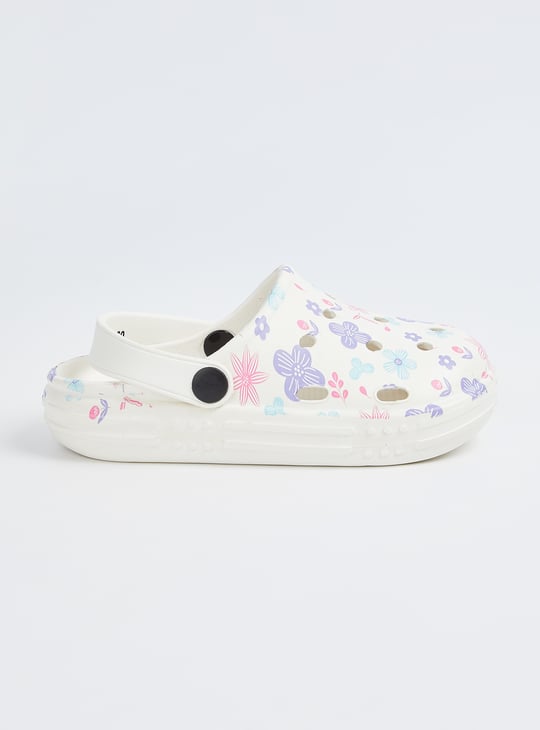 Girls Floral Print Clogs