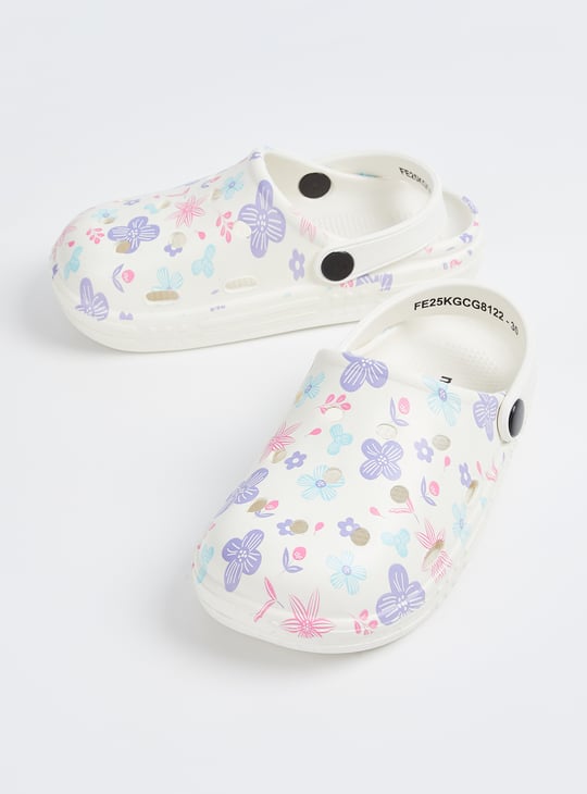 Girls Floral Print Clogs