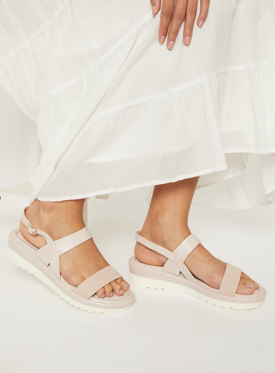 Women Solid Double Strap Wedges