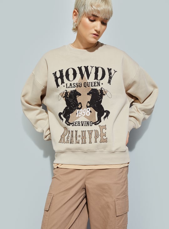 ALAYA F x URB_N Women Graphic Print Oversized Sweatshirt
