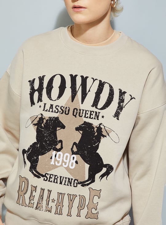 ALAYA F x URB_N Women Graphic Print Oversized Sweatshirt