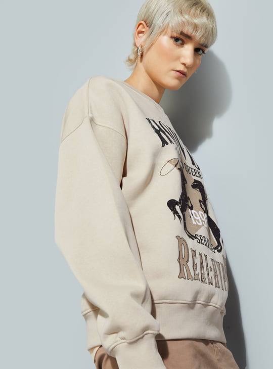 ALAYA F x URB_N Women Graphic Print Oversized Sweatshirt