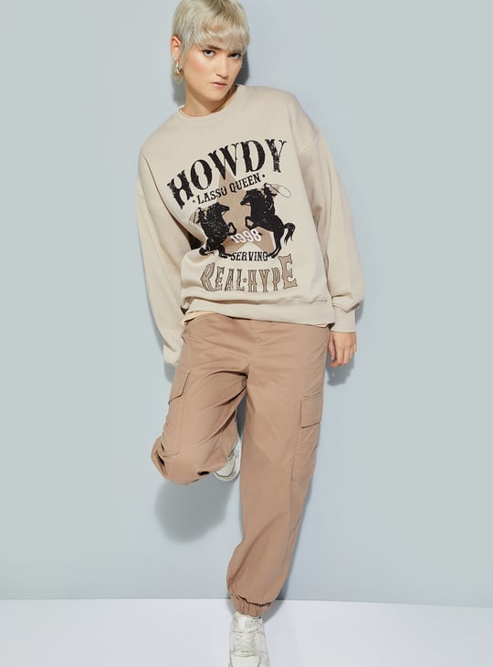 ALAYA F x URB_N Women Graphic Print Oversized Sweatshirt