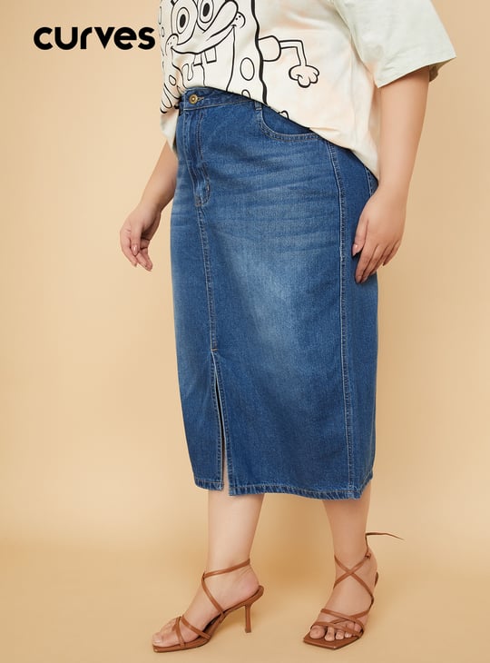 Women Washed Denim Skirt