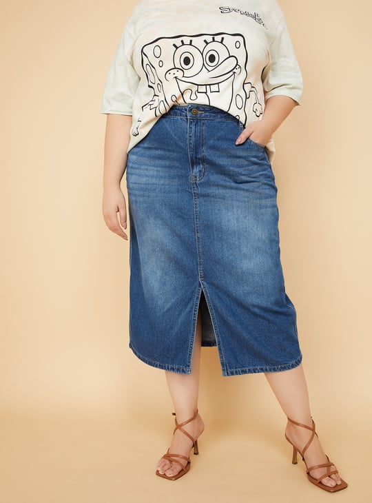 Women Washed Denim Skirt