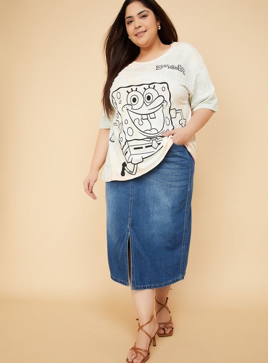 Women Washed Denim Skirt
