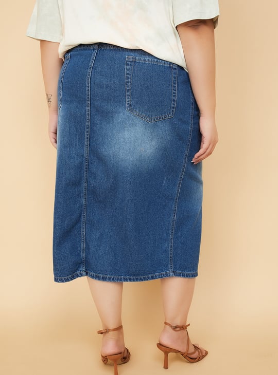 Women Washed Denim Skirt