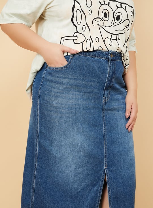 Women Washed Denim Skirt