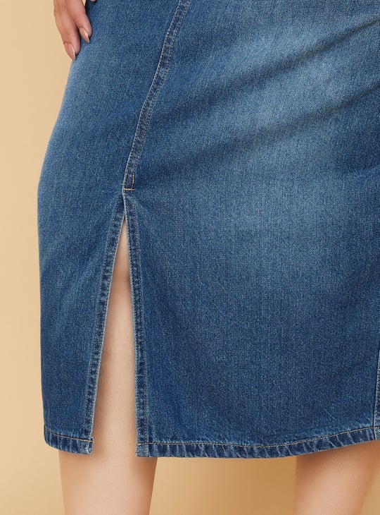 Women Washed Denim Skirt