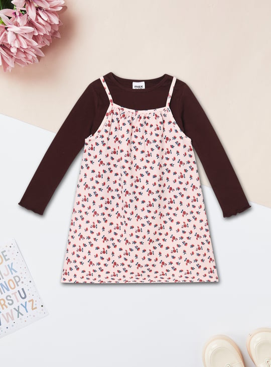 Girls Floral Print Dress with T-shirt