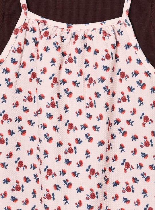 Girls Floral Print Dress with T-shirt