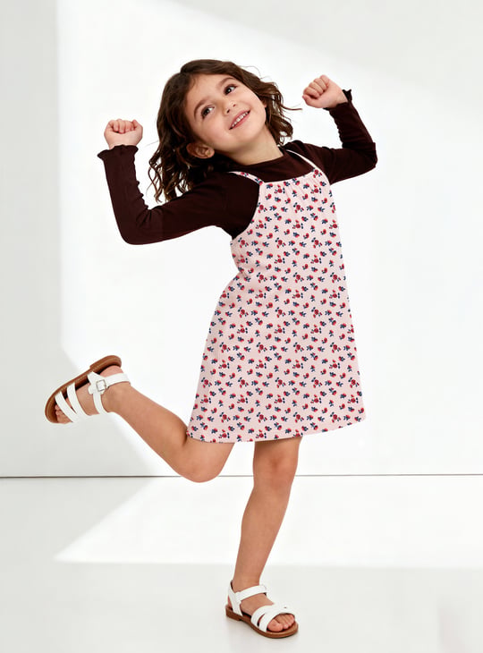 Girls Floral Print Dress with T-shirt
