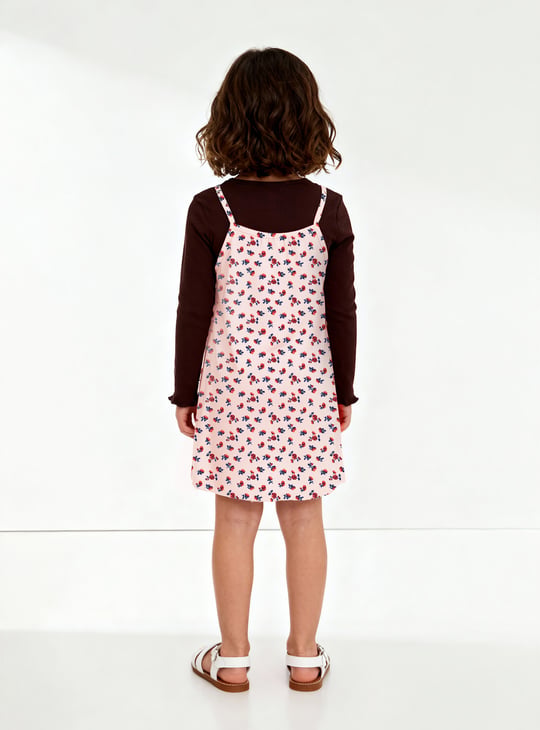 Girls Floral Print Dress with T-shirt