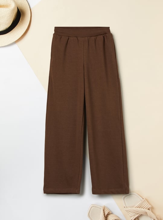 Girls Solid Wide Leg Track Pants