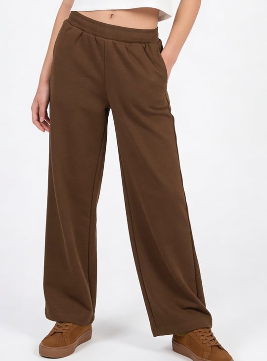 Girls Solid Wide Leg Track Pants