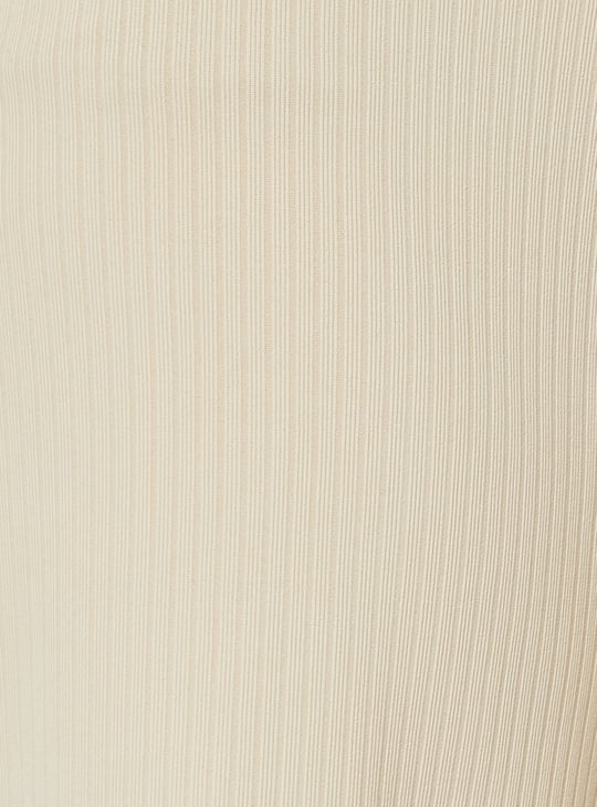 Women Elasticated Front Waist Tie Up Ribbed Palazzo