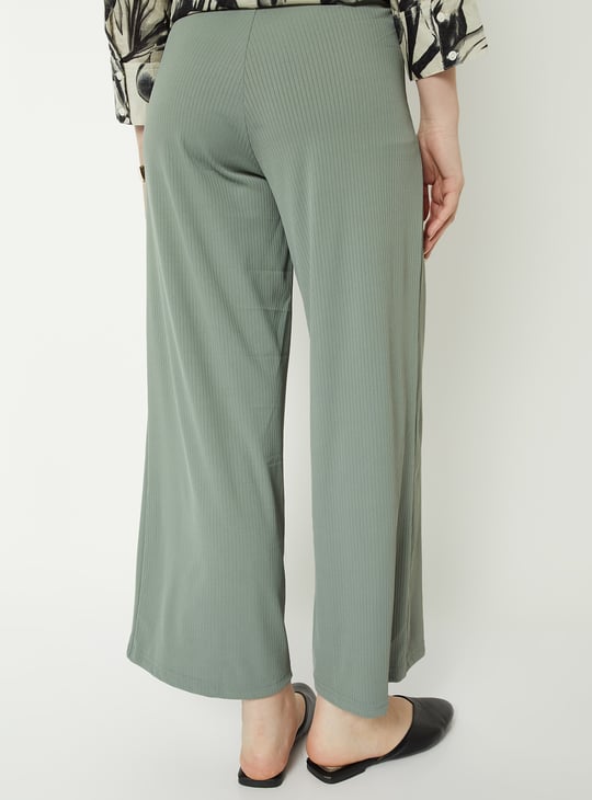 Buy Women Elasticated Front Waist Tie-Up Ribbed Palazzo Online at - Main Image