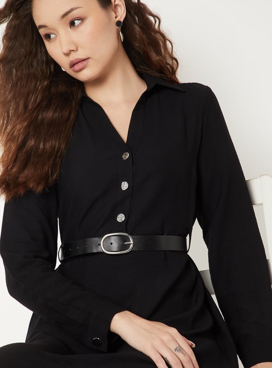 Women Solid Shirt Dress with Belt
